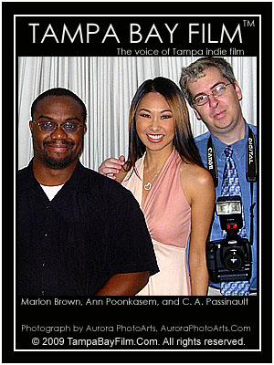 DJ Marlon Brown, model and performer Ann Poonkasem, and entertainment and business polymath C. A. Passinault at an event by Passinault and Eventi Events, Passinault's event planning company.