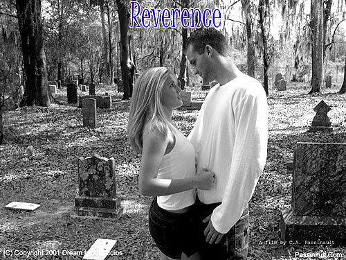 The original teaser image for the Reverence feature film. Pictured here are two of my models, who are standing in for my actors, who have yet to be cast. This was shot in March 2001, before the film was cast. Jessica, the model, thought that the premise of the first scene of Reverence was kinky.